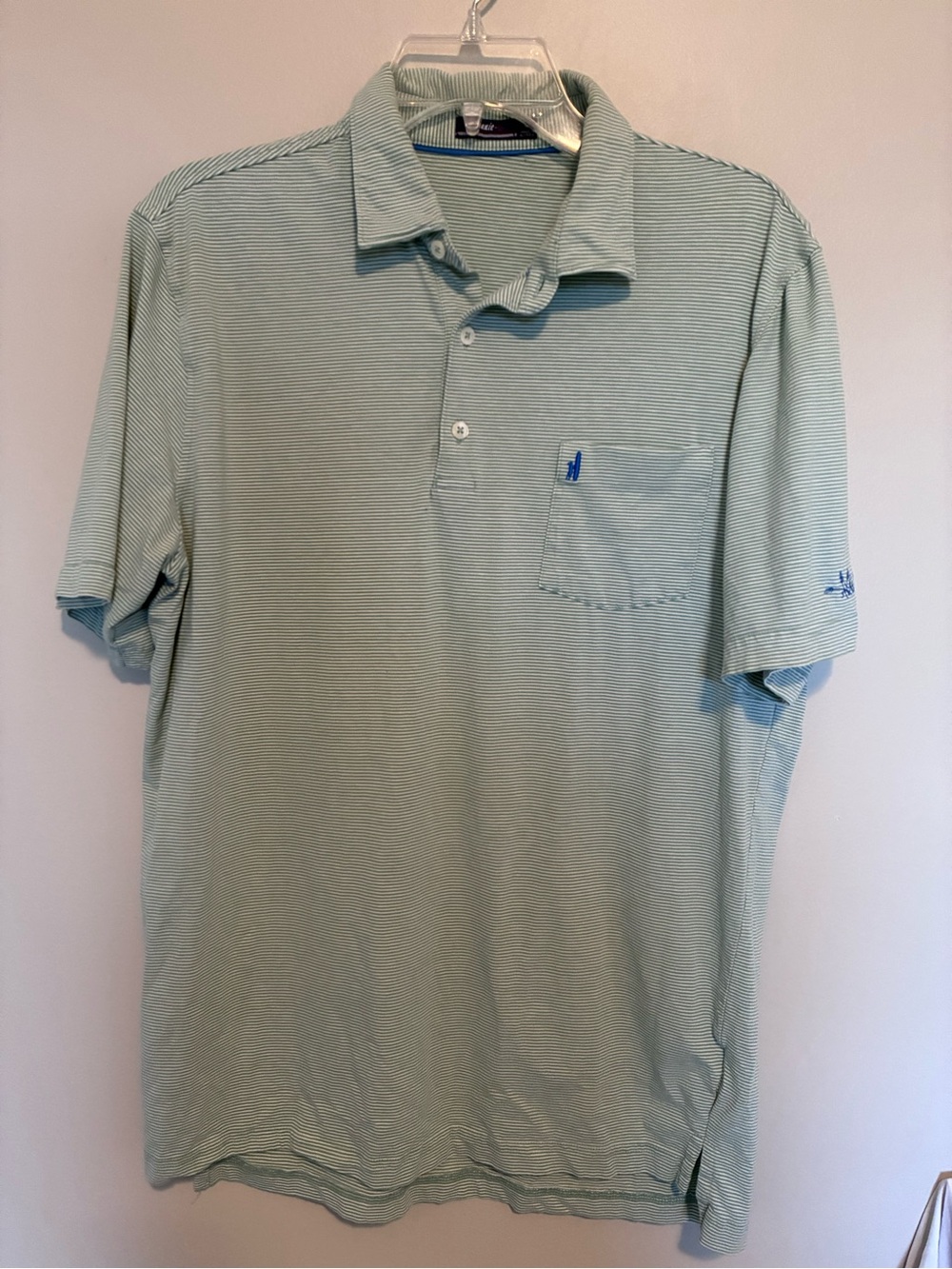 johnnie-O Light Mint Green Striped Wilshire Polo with Chest Pocket